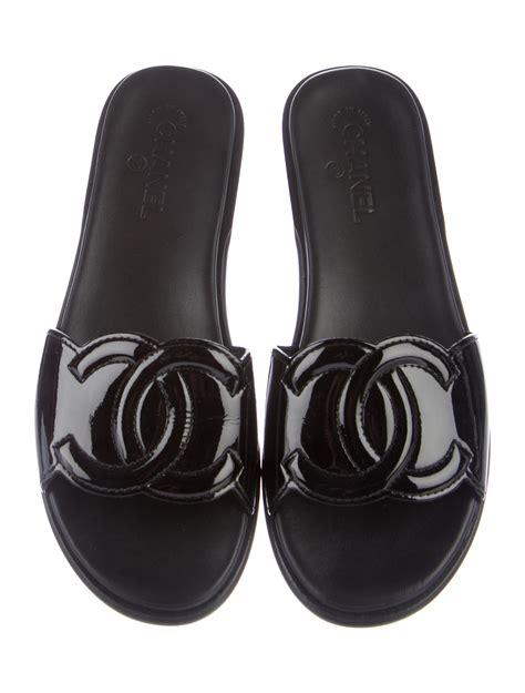 chanel slip on black|chanel fluffy slides.